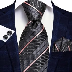 Silk Ties for Men Plaid Paisley Striped Necktie Pocket Square Cufflinks Set Formal Business