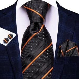 Men Ties Sets Silk Stripe Paisley Necktie Pocket Square Cufflinks for Business Wedding