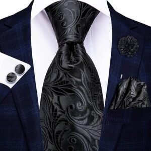 Men Ties Sets Silk Stripe Paisley Necktie Pocket Square Cufflinks for Business Wedding