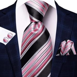 Men Ties Sets Silk Stripe Paisley Necktie Pocket Square Cufflinks for Business Wedding