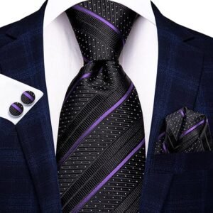 Men Ties Sets Silk Stripe Paisley Necktie Pocket Square Cufflinks for Business Wedding