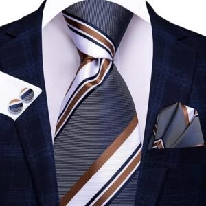 Men Ties Sets Silk Stripe Paisley Necktie Pocket Square Cufflinks for Business Wedding