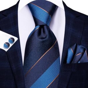 Men Ties Sets Silk Stripe Paisley Necktie Pocket Square Cufflinks for Business Wedding