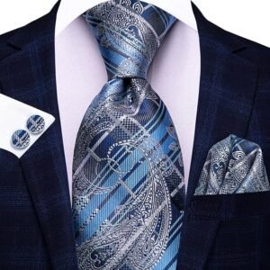 Men Ties Sets Silk Stripe Paisley Necktie Pocket Square Cufflinks for Business Wedding