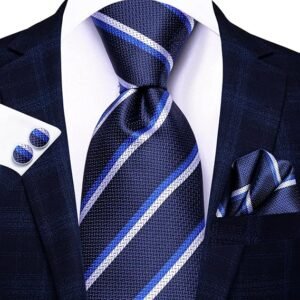 Men Ties Sets Silk Stripe Paisley Necktie Pocket Square Cufflinks for Business Wedding