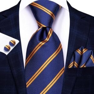 Men Ties Sets Silk Stripe Paisley Necktie Pocket Square Cufflinks for Business Wedding