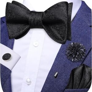 Mens Selftied Bowties Lapel Pin Set Silk Solid Formal Bow Ties Pocket Square Cufflinks Sets for Wedding Tuxedo