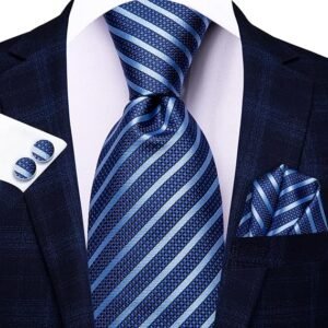 Men Ties Sets Silk Stripe Paisley Necktie Pocket Square Cufflinks for Business Wedding