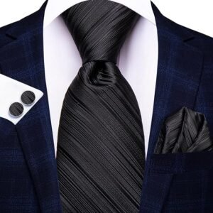 Men Ties Sets Silk Stripe Paisley Necktie Pocket Square Cufflinks for Business Wedding