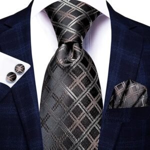 Men Ties Sets Silk Stripe Paisley Necktie Pocket Square Cufflinks for Business Wedding