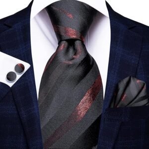 Men Ties Sets Silk Stripe Paisley Necktie Pocket Square Cufflinks for Business Wedding