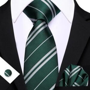 Fun Animal Ties for Men Designer Handkerchief Cufflink WOVEN Casual Necktie Set Festival（ H-green Snake）