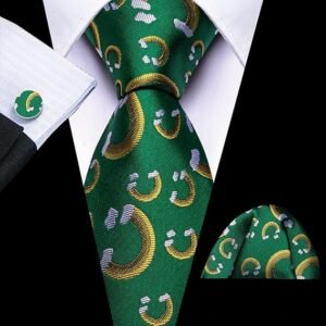 Fun Animal Ties for Men Designer Handkerchief Cufflink WOVEN Casual Necktie Set Festival（ Hunter Green）