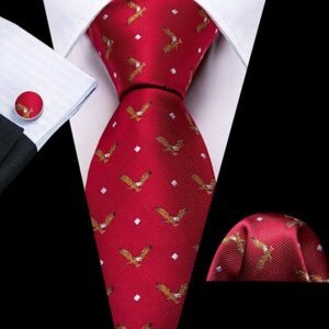 Fun Animal Ties for Men Designer Handkerchief Cufflink WOVEN Casual Necktie Set Festival（ Eagles）