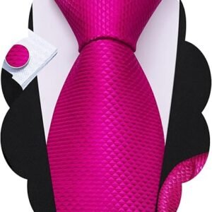 designer classic ties for men set formal pocket square cufflink check plaid（b pitaya）