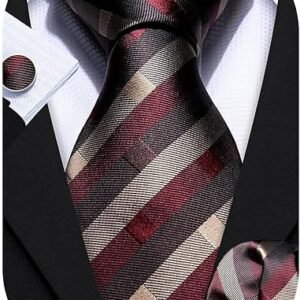 designer classic ties for men set formal pocket square cufflink check plaid（grey pliad） (複製)