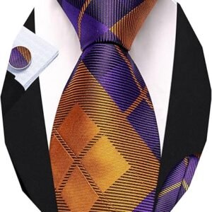 designer classic ties for men set formal pocket square cufflink check plaid（pink plaid） (複製)