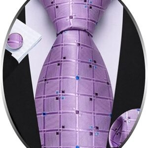 designer classic ties for men set formal pocket square cufflink check plaid（prussian blue orange） (複製)