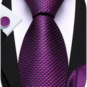 designer classic ties for men set formal pocket square cufflink check plaid（purple plaid） (複製)