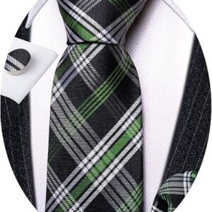 designer classic ties for men set formal pocket square cufflink check plaid（black gray blue） (複製)