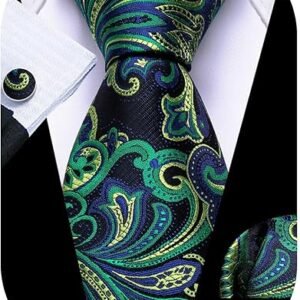 paisley tie fashion set hanky cufflinks neckties for men woven silk（blue black grey） (複製)