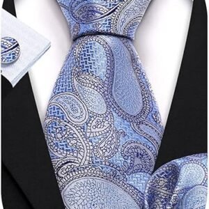 paisley tie fashion set hanky cufflinks neckties for men woven silk（teal blue） (複製)