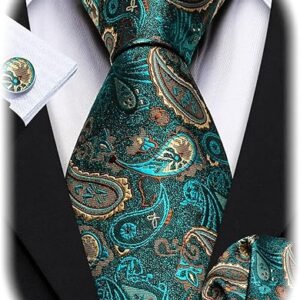 paisley tie fashion set hanky cufflinks neckties for men woven silk（sky blue） (複製)