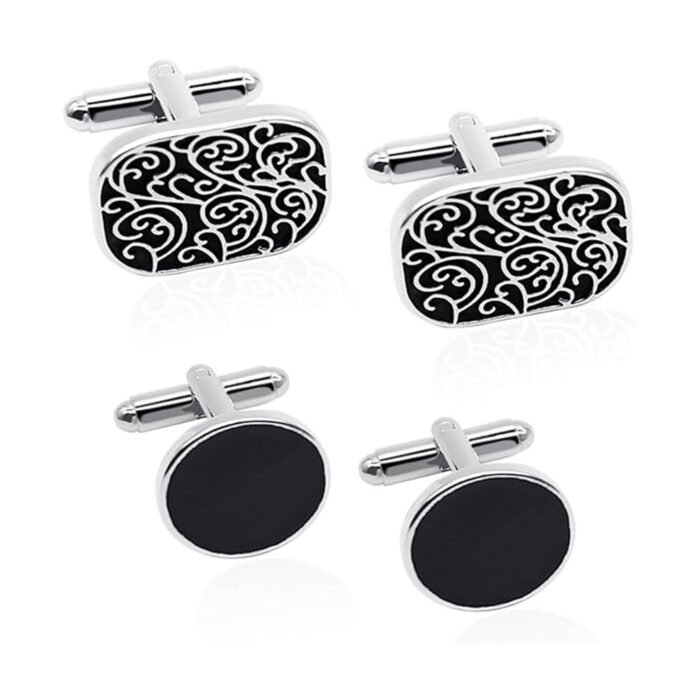 4pcs cufflinks for men classic tone cufflinks for wedding, birthday, banquet, business meeting (round and square)