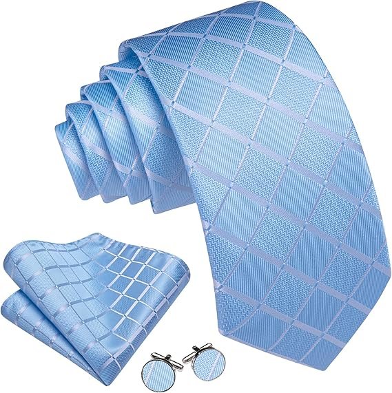 designer classic ties for men set formal pocket square cufflink check plaid(blood red black) (複製)