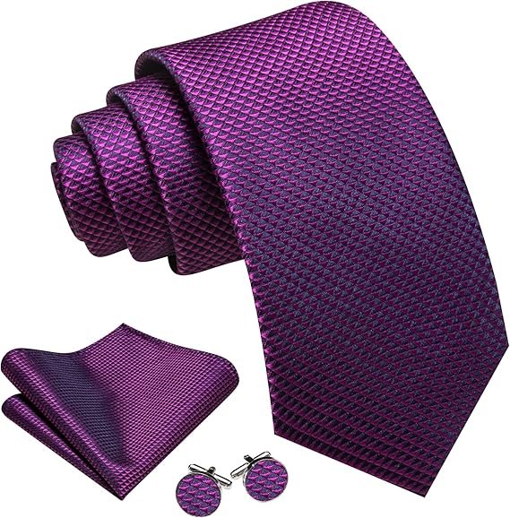 designer classic ties for men set formal pocket square cufflink check plaid(purple plaid) (複製)