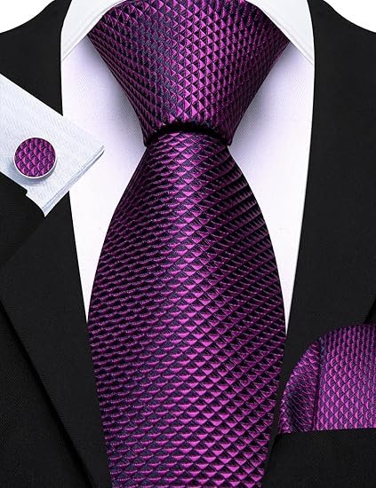 designer classic ties for men set formal pocket square cufflink check plaid(purple plaid) (複製)