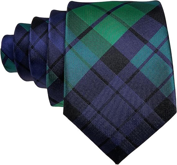designer classic ties for men set formal pocket square cufflink check plaid(grass green black blue) (複製)