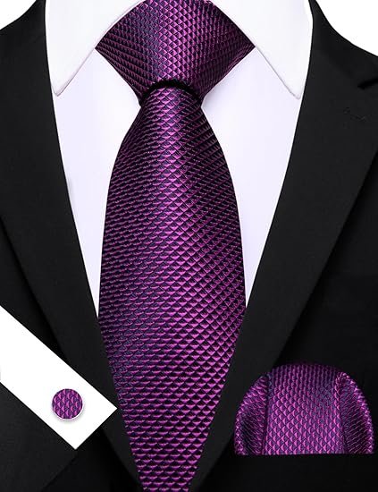designer classic ties for men set formal pocket square cufflink check plaid(purple plaid) (複製)